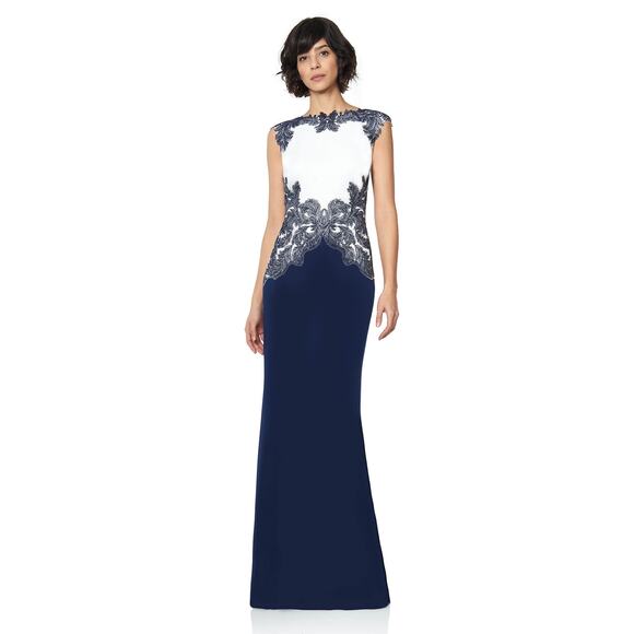 Tadashi Shoji Dresses & Skirts - Tadashi Shoji Falcon Gown SZ 2 Long Formal Navy Dress Lace Accents MSRP $518